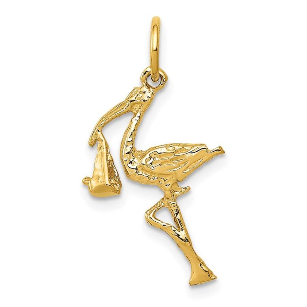 14k Yellow Gold Solid 3-Dimensional Stork Charm - image 1